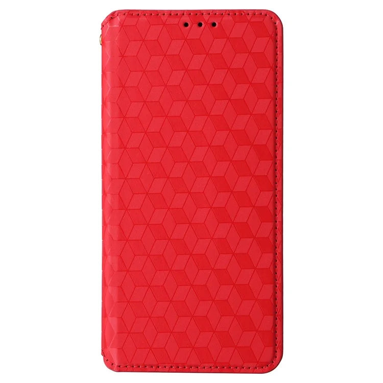 For Oppo Reno11 5G (Global) Leather Wallet Case Rhombus Imprinted Magnetic Closing