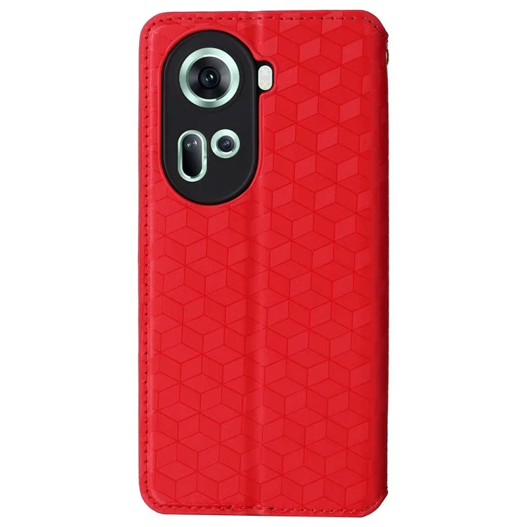 For Oppo Reno11 5G (Global) Leather Wallet Case Rhombus Imprinted Magnetic Closing