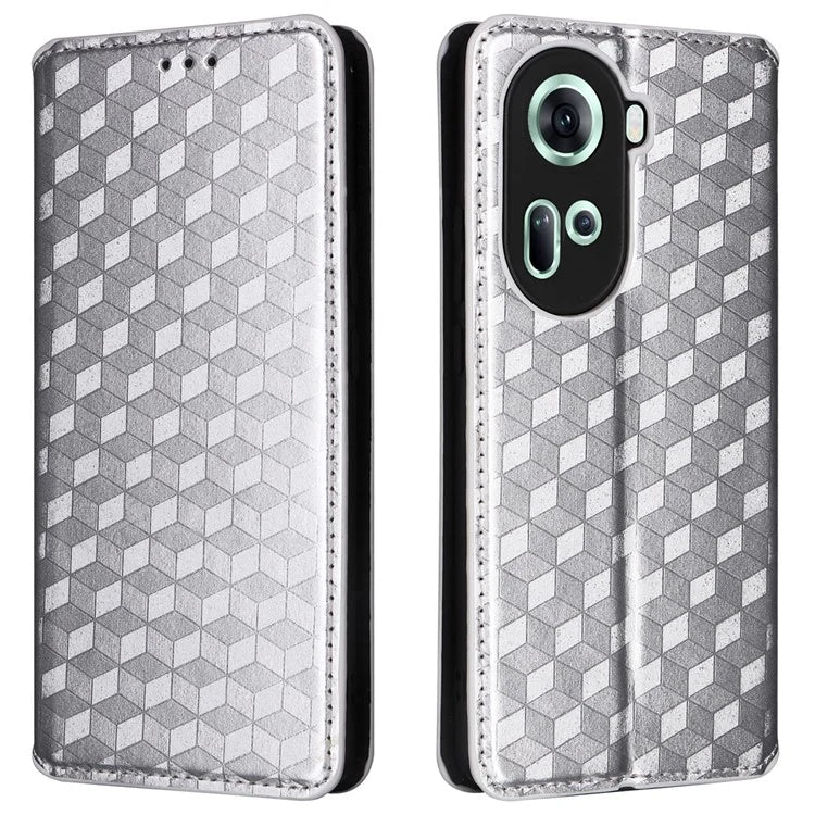 For Oppo Reno11 5G (Global) Leather Wallet Case Rhombus Imprinted Magnetic Closing