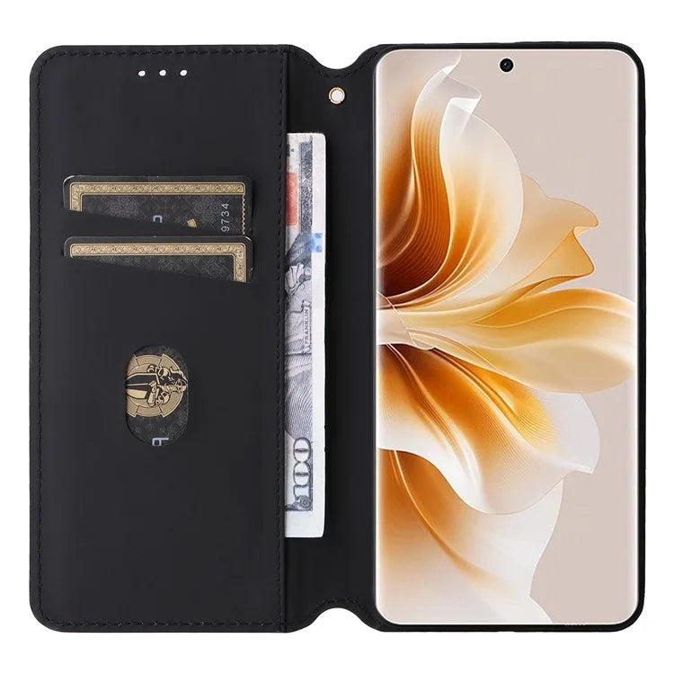 For Oppo Reno11 5G (Global) Leather Wallet Case Rhombus Imprinted Magnetic Closing