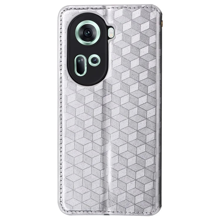 For Oppo Reno11 5G (Global) Leather Wallet Case Rhombus Imprinted Magnetic Closing