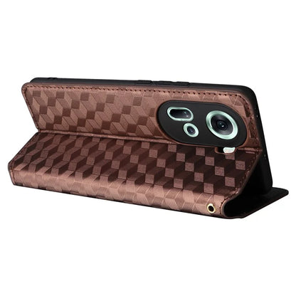 For Oppo Reno11 5G (Global) Leather Wallet Case Rhombus Imprinted Magnetic Closing