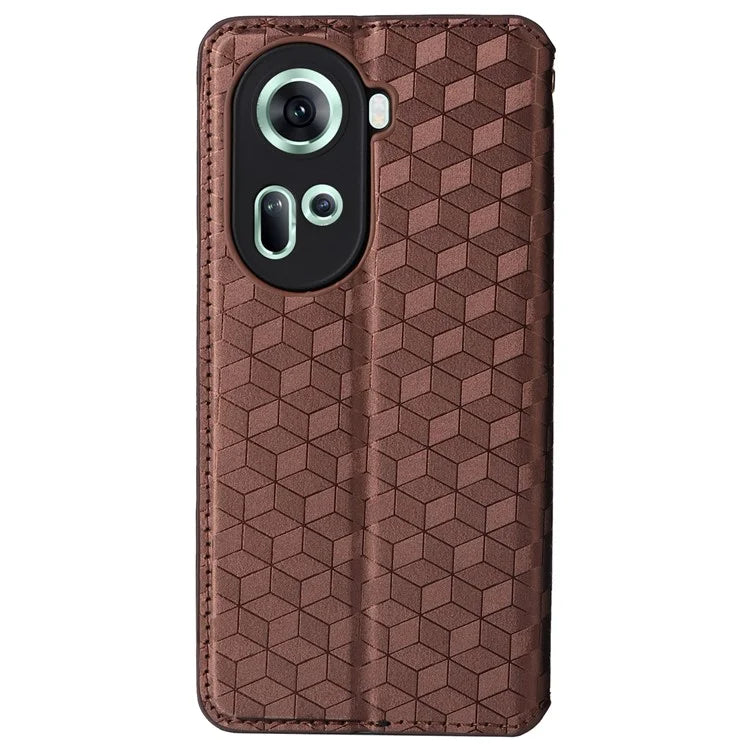 For Oppo Reno11 5G (Global) Leather Wallet Case Rhombus Imprinted Magnetic Closing