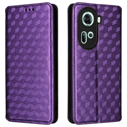 For Oppo Reno11 5G (Global) Leather Wallet Case Rhombus Imprinted Magnetic Closing