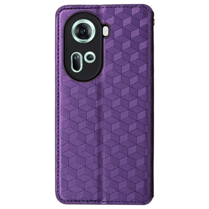 For Oppo Reno11 5G (Global) Leather Wallet Case Rhombus Imprinted Magnetic Closing