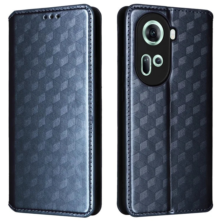 For Oppo Reno11 5G (Global) Leather Wallet Case Rhombus Imprinted Magnetic Closing