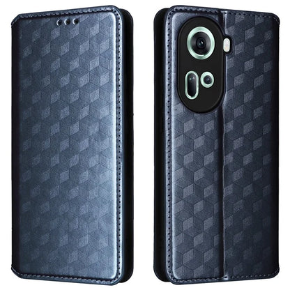 For Oppo Reno11 5G (Global) Leather Wallet Case Rhombus Imprinted Magnetic Closing