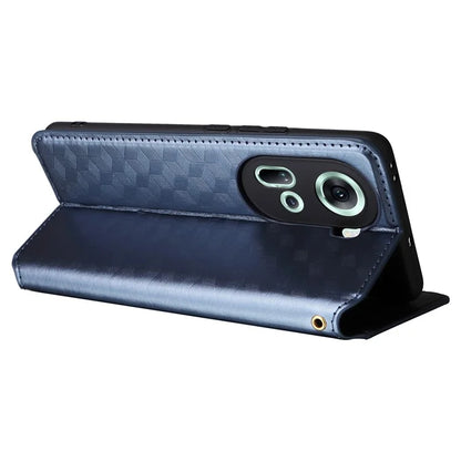For Oppo Reno11 5G (Global) Leather Wallet Case Rhombus Imprinted Magnetic Closing