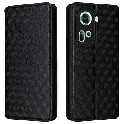 For Oppo Reno11 5G (Global) Leather Wallet Case Rhombus Imprinted Magnetic Closing
