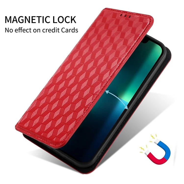 For Oppo Reno11 5G (Global) Leather Wallet Case Rhombus Imprinted Magnetic Closing