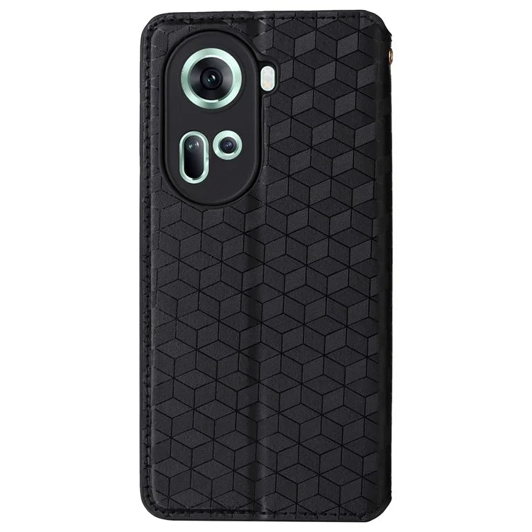 For Oppo Reno11 5G (Global) Leather Wallet Case Rhombus Imprinted Magnetic Closing