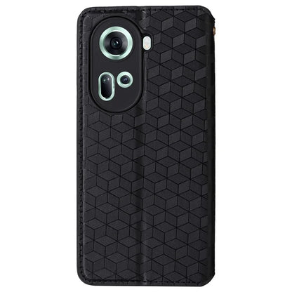 For Oppo Reno11 5G (Global) Leather Wallet Case Rhombus Imprinted Magnetic Closing