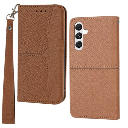 For Samsung Galaxy A55 5G Leather Case Magnetic Closing Cover Woven Texture with Strap