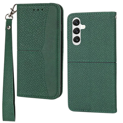 For Samsung Galaxy A55 5G Leather Case Magnetic Closing Cover Woven Texture with Strap