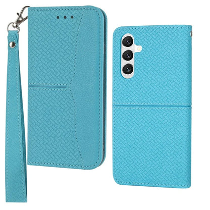 For Samsung Galaxy A55 5G Leather Case Magnetic Closing Cover Woven Texture with Strap