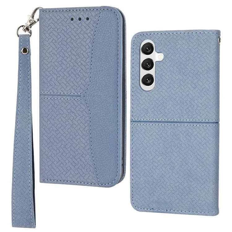 For Samsung Galaxy A55 5G Leather Case Magnetic Closing Cover Woven Texture with Strap