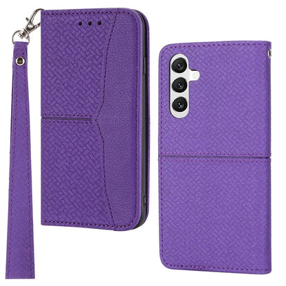 For Samsung Galaxy A55 5G Leather Case Magnetic Closing Cover Woven Texture with Strap