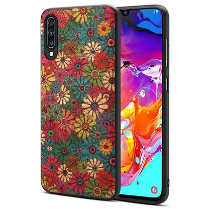 For Samsung Galaxy A70 Case Flower Pattern PU Leather Coated PC+TPU Cover