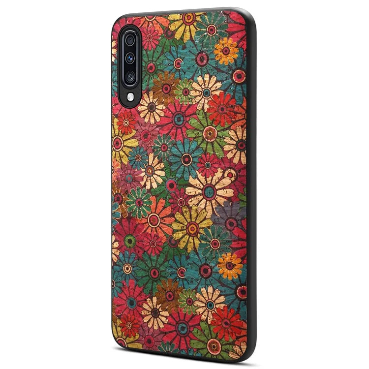 For Samsung Galaxy A70 Case Flower Pattern PU Leather Coated PC+TPU Cover
