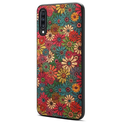 For Samsung Galaxy A70 Case Flower Pattern PU Leather Coated PC+TPU Cover