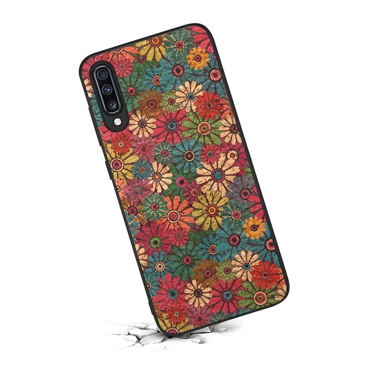 For Samsung Galaxy A70 Case Flower Pattern PU Leather Coated PC+TPU Cover
