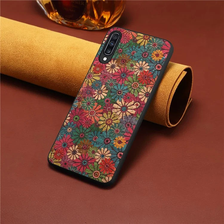For Samsung Galaxy A70 Case Flower Pattern PU Leather Coated PC+TPU Cover