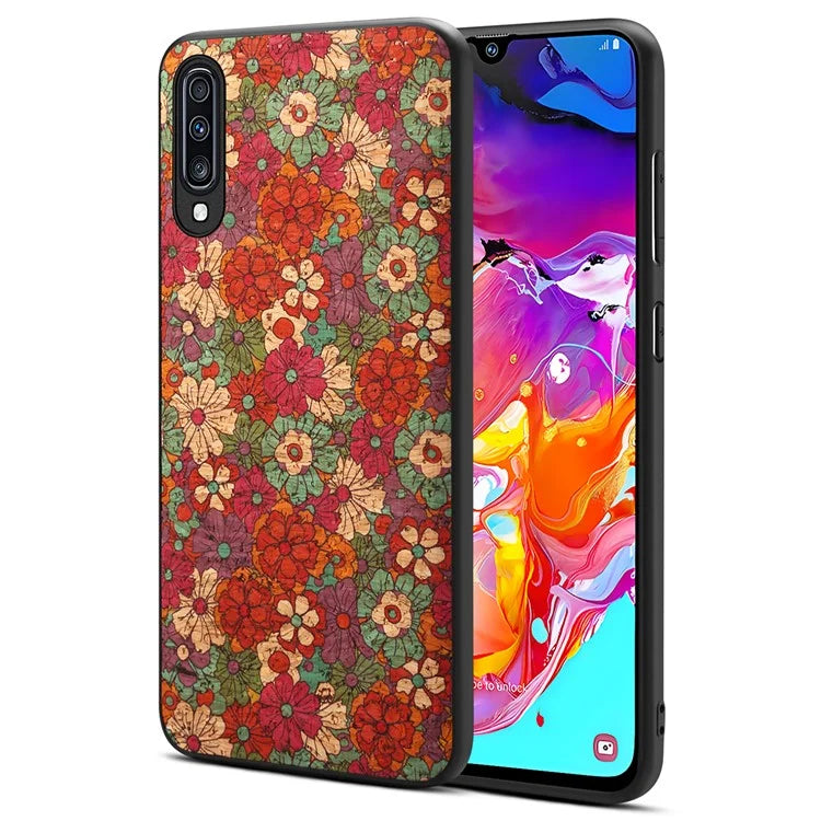 For Samsung Galaxy A70 Case Flower Pattern PU Leather Coated PC+TPU Cover