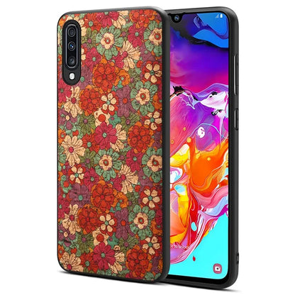 For Samsung Galaxy A70 Case Flower Pattern PU Leather Coated PC+TPU Cover