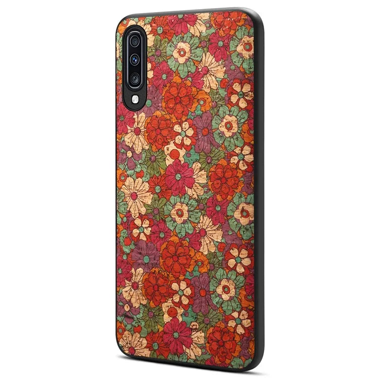 For Samsung Galaxy A70 Case Flower Pattern PU Leather Coated PC+TPU Cover