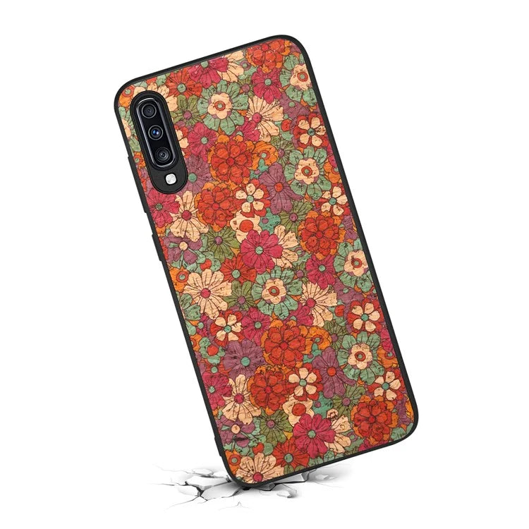 For Samsung Galaxy A70 Case Flower Pattern PU Leather Coated PC+TPU Cover