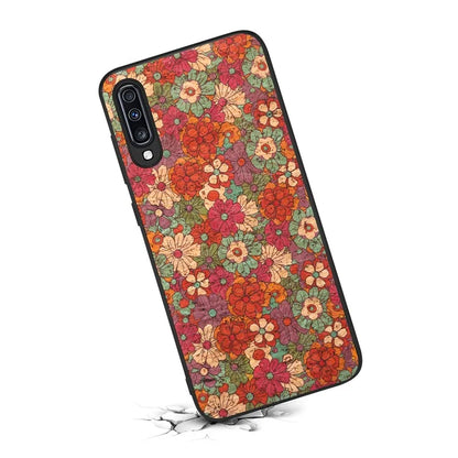 For Samsung Galaxy A70 Case Flower Pattern PU Leather Coated PC+TPU Cover