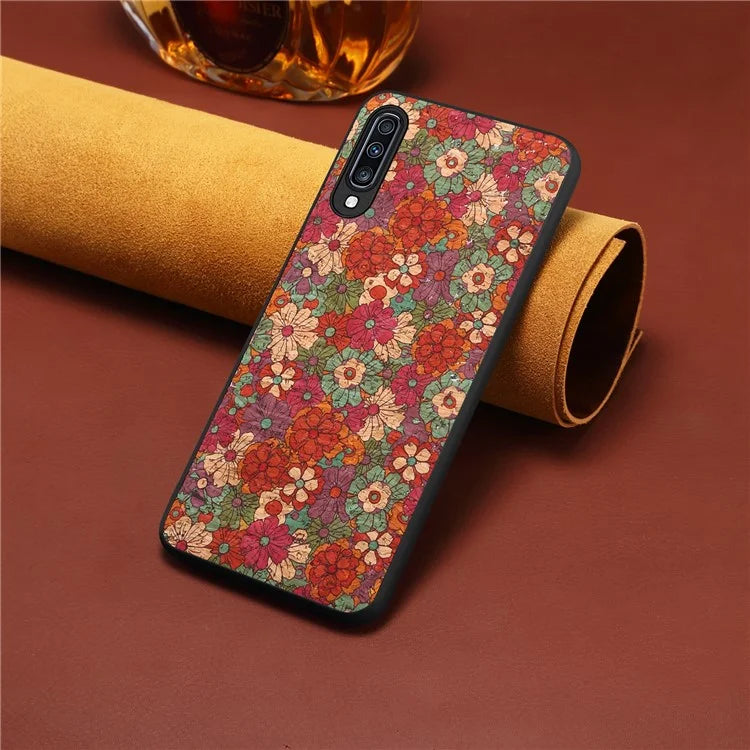 For Samsung Galaxy A70 Case Flower Pattern PU Leather Coated PC+TPU Cover