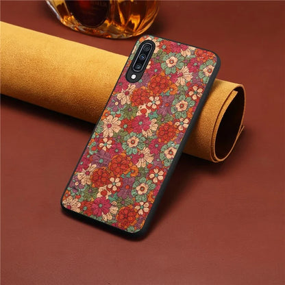 For Samsung Galaxy A70 Case Flower Pattern PU Leather Coated PC+TPU Cover