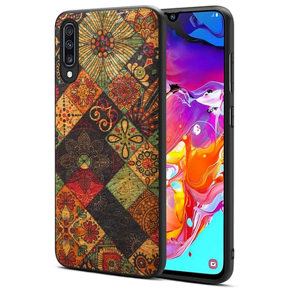 For Samsung Galaxy A70 Case Flower Pattern PU Leather Coated PC+TPU Cover