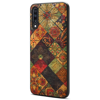 For Samsung Galaxy A70 Case Flower Pattern PU Leather Coated PC+TPU Cover