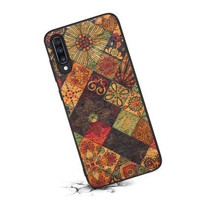 For Samsung Galaxy A70 Case Flower Pattern PU Leather Coated PC+TPU Cover