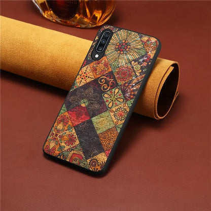 For Samsung Galaxy A70 Case Flower Pattern PU Leather Coated PC+TPU Cover