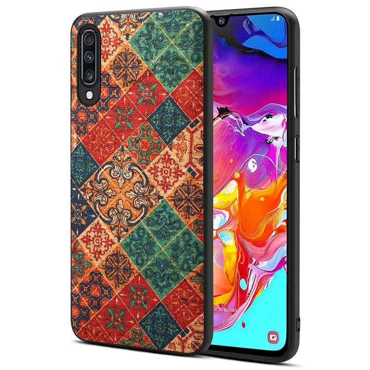For Samsung Galaxy A70 Case Flower Pattern PU Leather Coated PC+TPU Cover