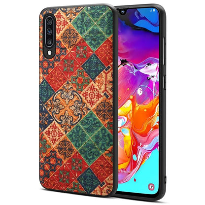 For Samsung Galaxy A70 Case Flower Pattern PU Leather Coated PC+TPU Cover
