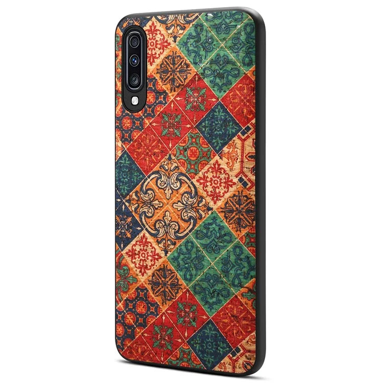For Samsung Galaxy A70 Case Flower Pattern PU Leather Coated PC+TPU Cover