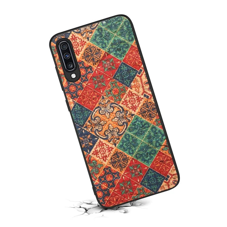 For Samsung Galaxy A70 Case Flower Pattern PU Leather Coated PC+TPU Cover