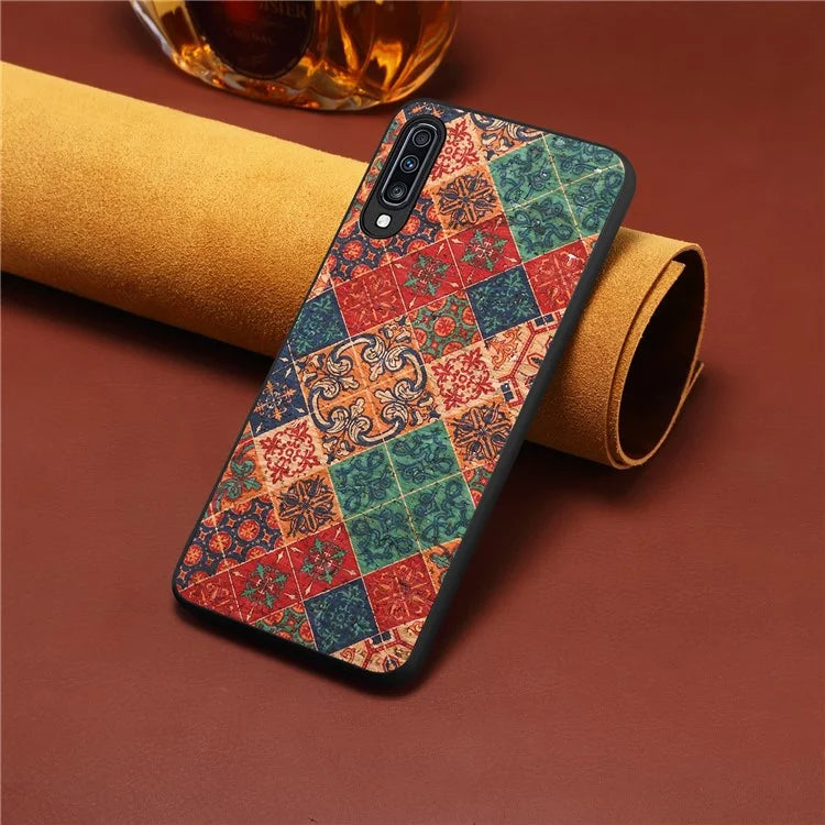 For Samsung Galaxy A70 Case Flower Pattern PU Leather Coated PC+TPU Cover