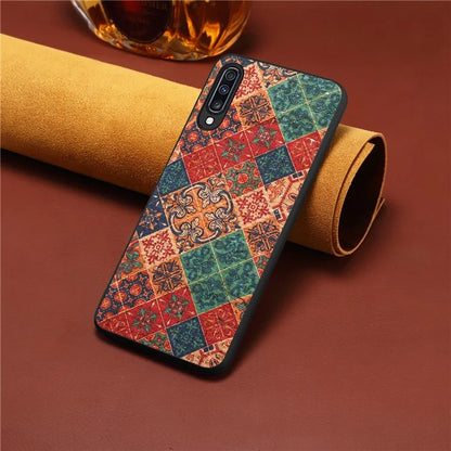 For Samsung Galaxy A70 Case Flower Pattern PU Leather Coated PC+TPU Cover