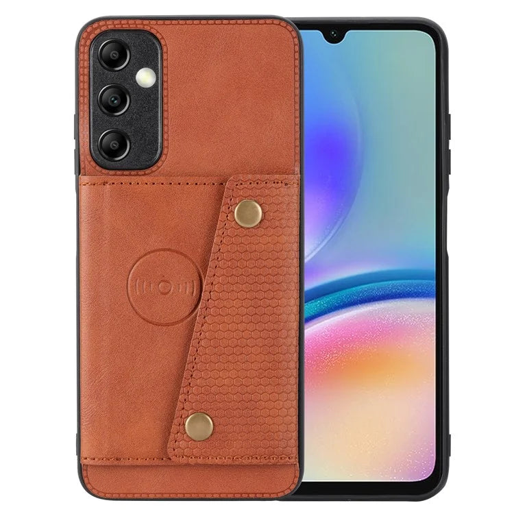 For Samsung Galaxy A05s 4G Phone Case Leather Coated TPU Anti-drop Cover with Kickstand