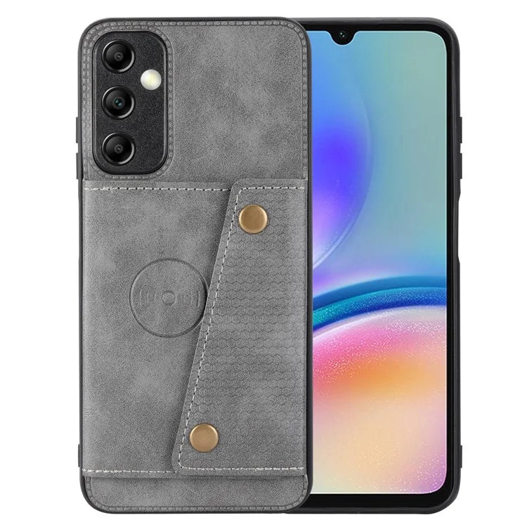 For Samsung Galaxy A05s 4G Phone Case Leather Coated TPU Anti-drop Cover with Kickstand