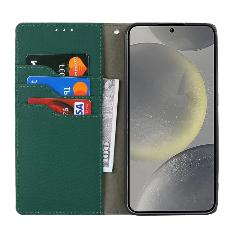 For Samsung Galaxy S24 Phone Case Genuine Cow Leather Wallet Cover Phone Stand