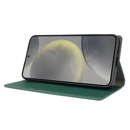 For Samsung Galaxy S24 Phone Case Genuine Cow Leather Wallet Cover Phone Stand