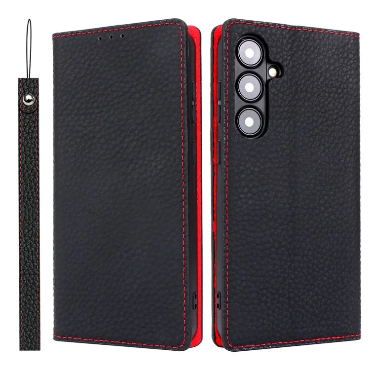 For Samsung Galaxy S24 Phone Case Genuine Cow Leather Wallet Cover Phone Stand