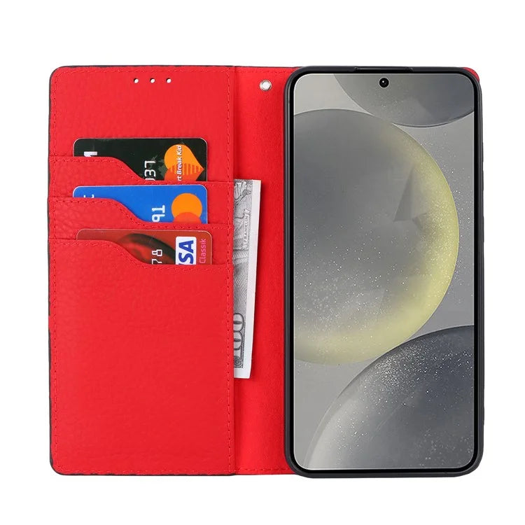 For Samsung Galaxy S24 Phone Case Genuine Cow Leather Wallet Cover Phone Stand