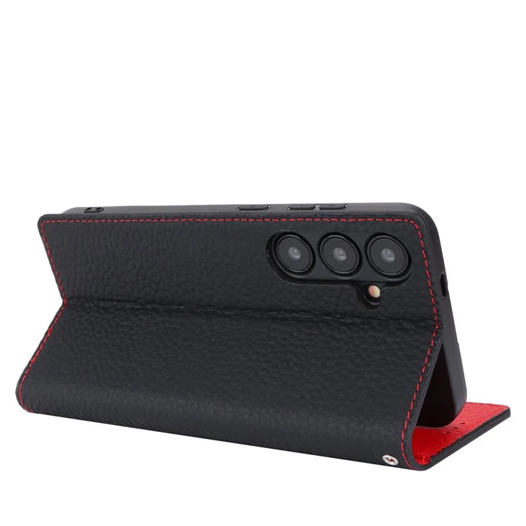 For Samsung Galaxy S24 Phone Case Genuine Cow Leather Wallet Cover Phone Stand